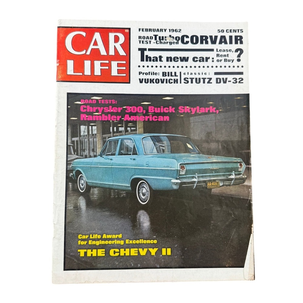 Vintage Car Life Magazine February 62 Turbo Corvair Chevy II Chrysler‎ 300 Stutz